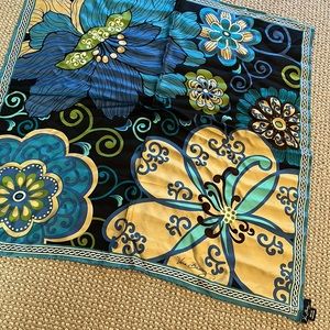 Vera Bradley 100% silk scarf vibrant blue florals